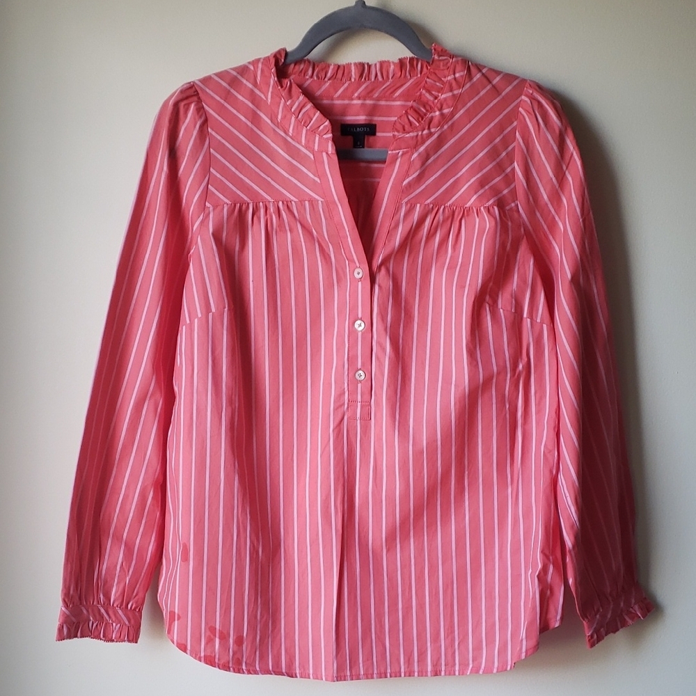 Talbots Coral Striped Business Casual Blouse